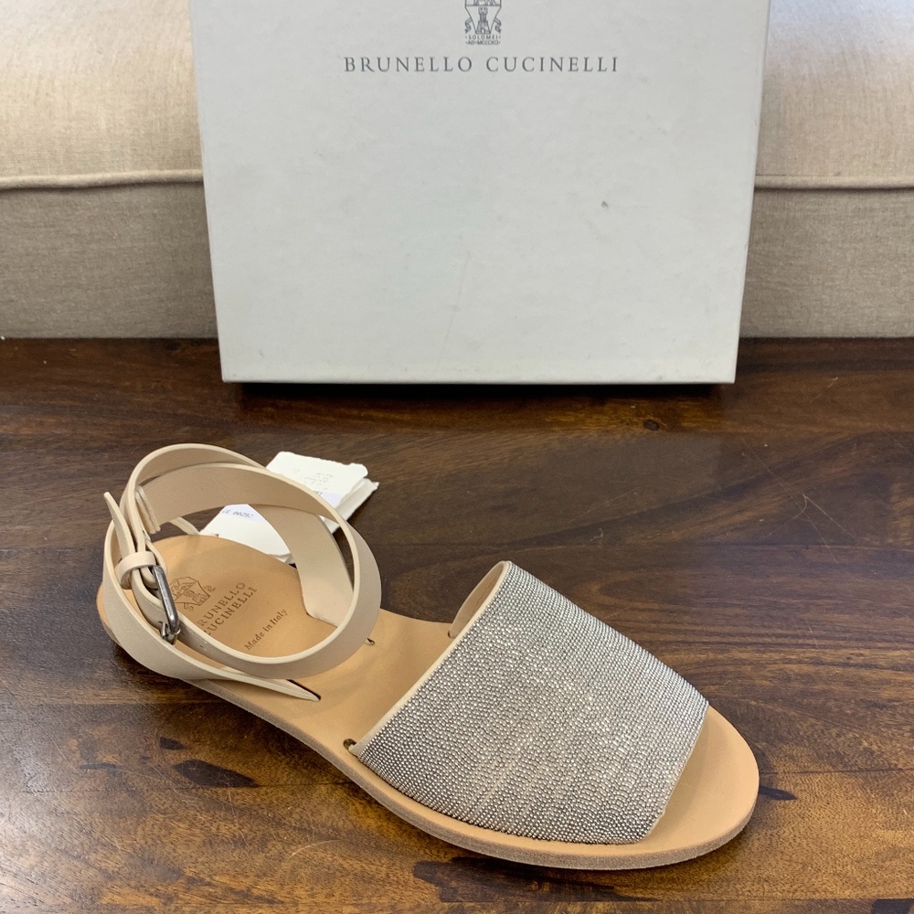 Brunello Cucinelli Silver Nude Monilli Sandals